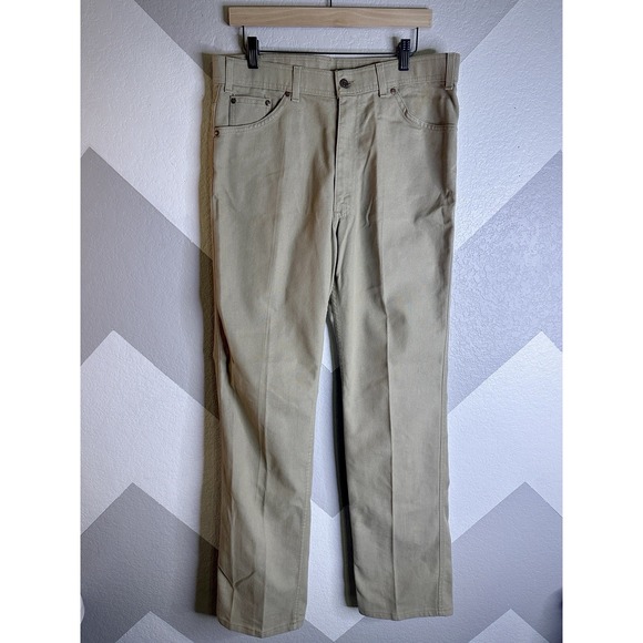 70s Vintage ~ Levi's White Tab Boot Cut Jeans 35x34 USA Made Embroidered Pockets